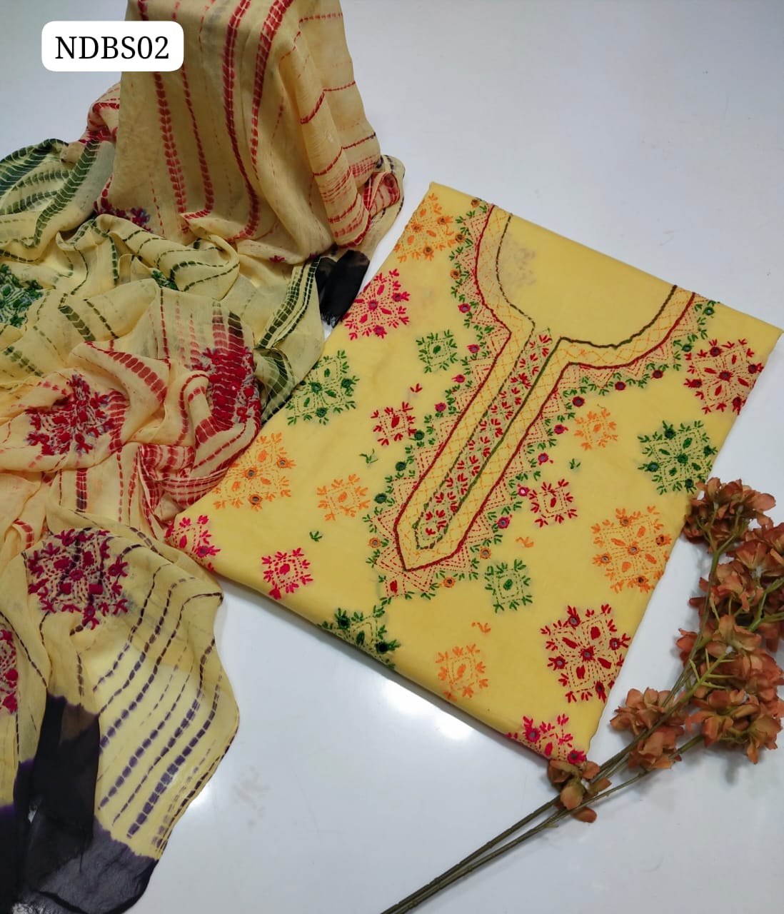 Pure Lawn HandeMade Afghani Gala Jall Neat work Botiq Style Shirt With Embroidery Chiffon Crush Tei & Dei Dupatta And Plain lawn Trouser 3Pc Dress