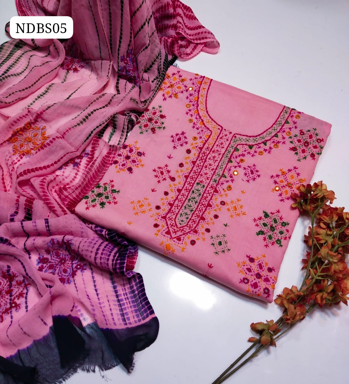 Pure Lawn HandeMade Afghani Gala Jall Neat work Botiq Style Shirt With Embroidery Chiffon Crush Tei & Dei Dupatta And Plain lawn Trouser 3Pc Dress