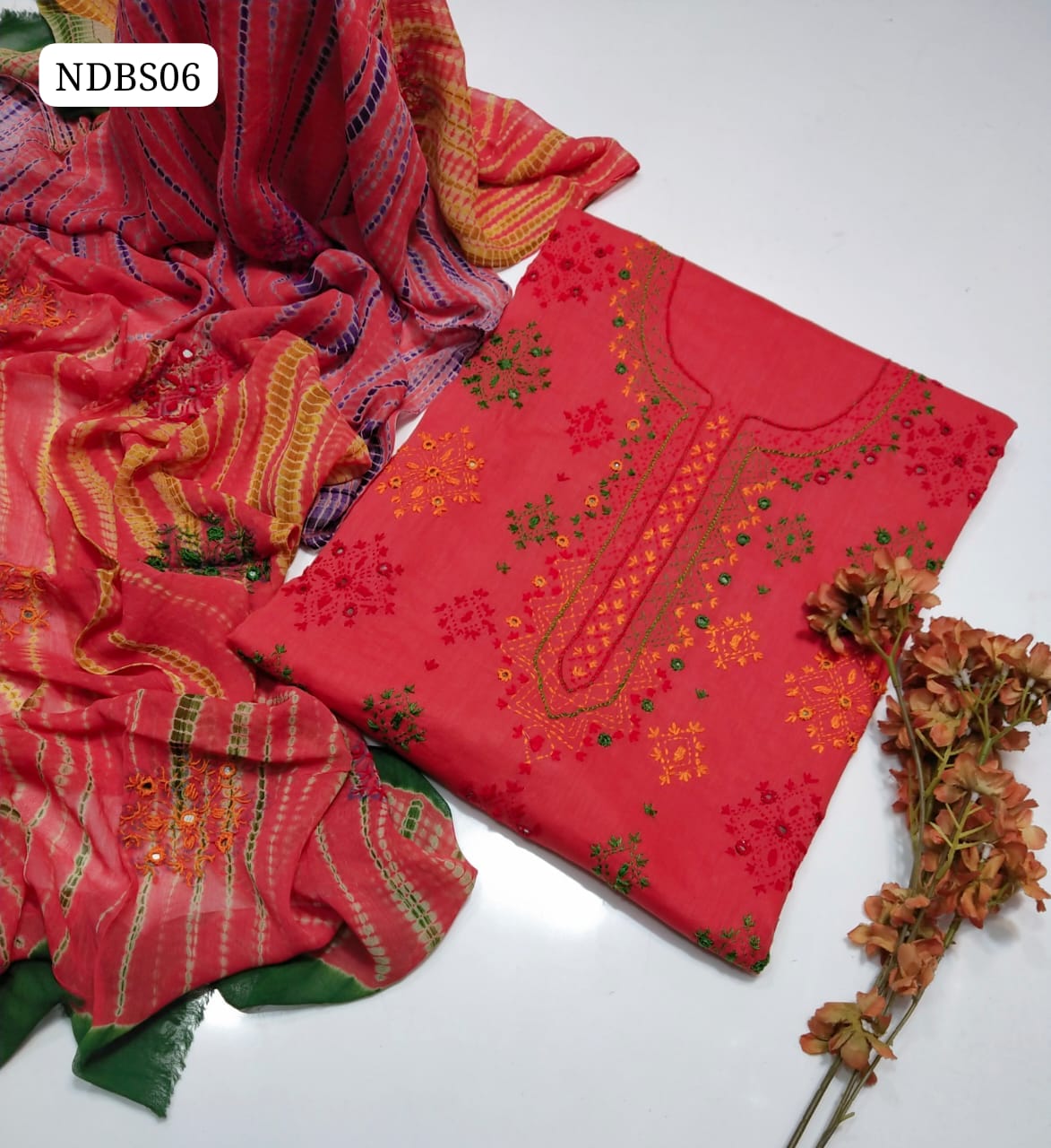 Pure Lawn HandeMade Afghani Gala Jall Neat work Botiq Style Shirt With Embroidery Chiffon Crush Tei & Dei Dupatta And Plain lawn Trouser 3Pc Dress