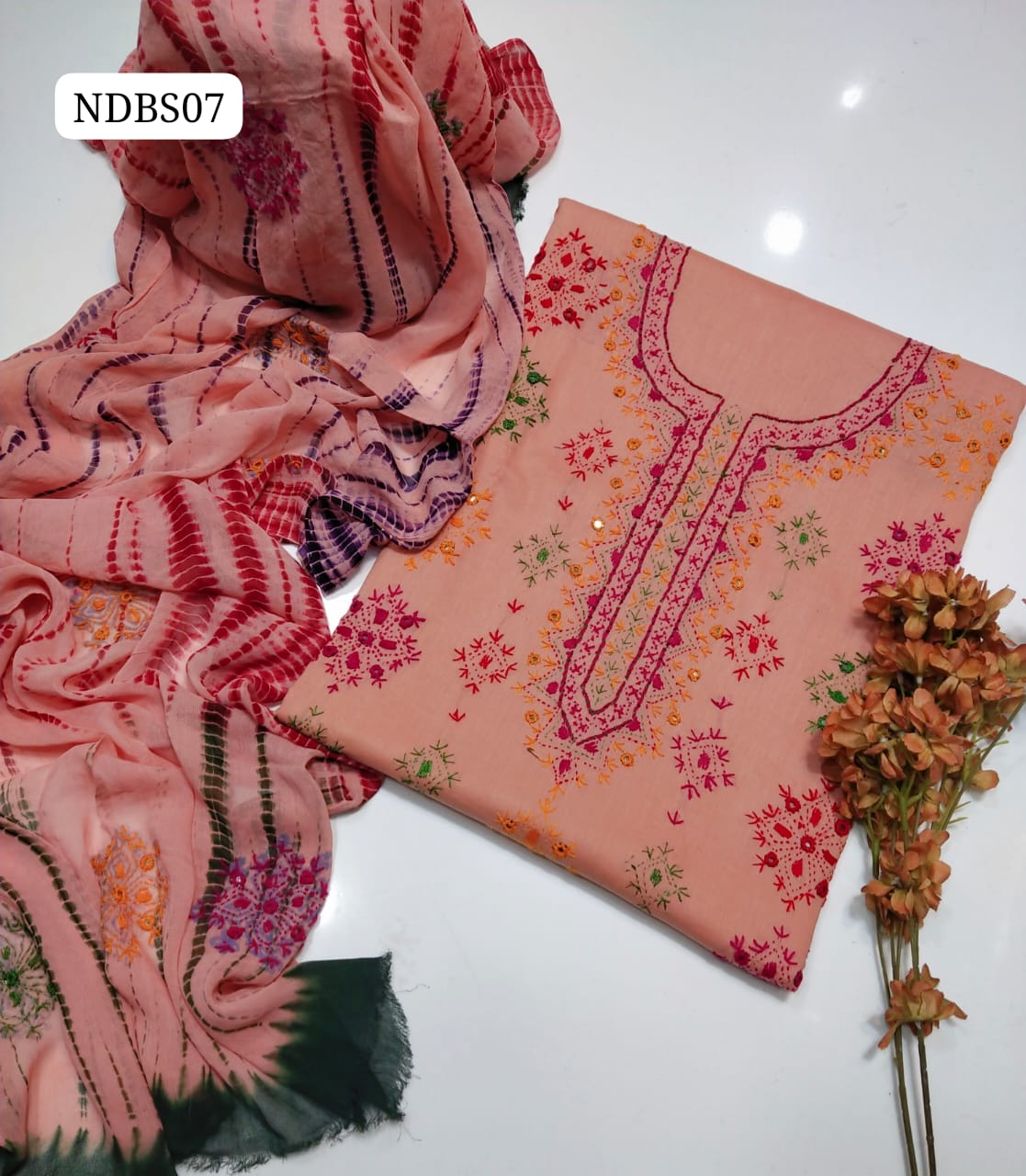 Pure Lawn HandeMade Afghani Gala Jall Neat work Botiq Style Shirt With Embroidery Chiffon Crush Tei & Dei Dupatta And Plain lawn Trouser 3Pc Dress