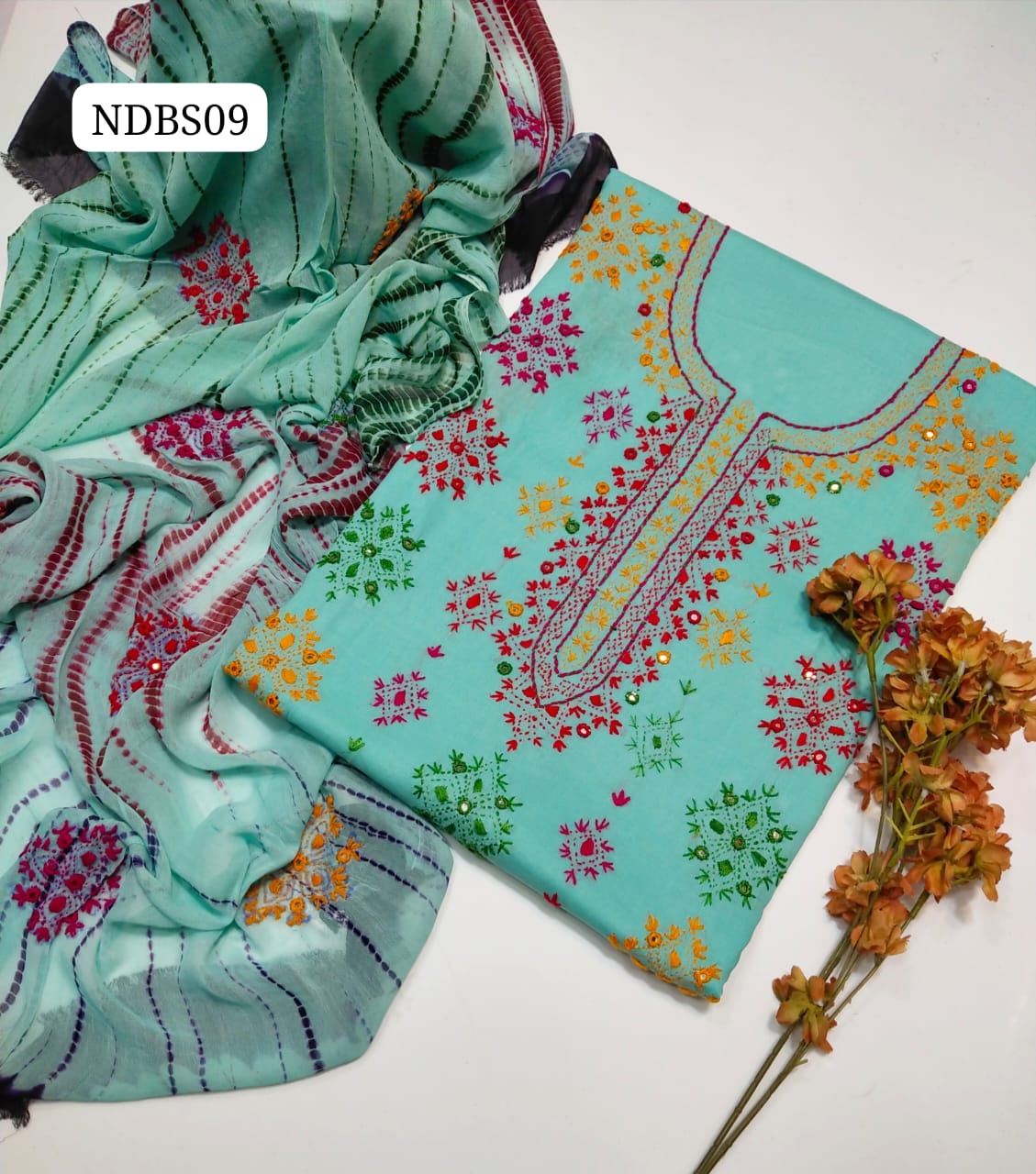 Pure Lawn HandeMade Afghani Gala Jall Neat work Botiq Style Shirt With Embroidery Chiffon Crush Tei & Dei Dupatta And Plain lawn Trouser 3Pc Dress