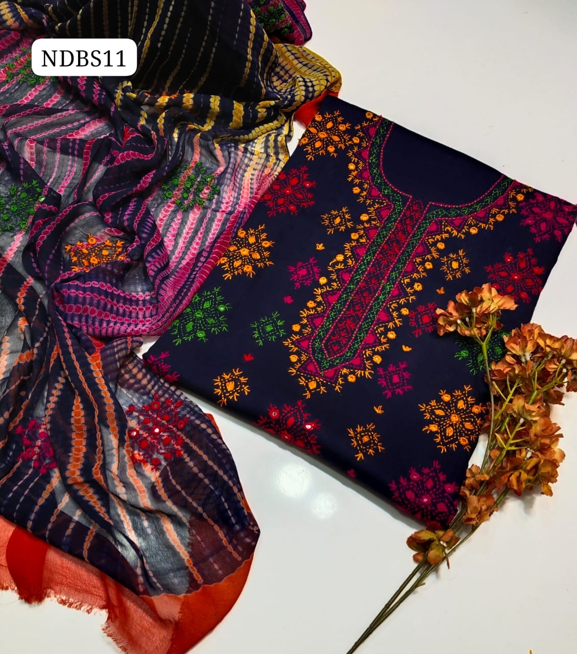 Pure Lawn HandeMade Afghani Gala Jall Neat work Botiq Style Shirt With Embroidery Chiffon Crush Tei & Dei Dupatta And Plain lawn Trouser 3Pc Dress