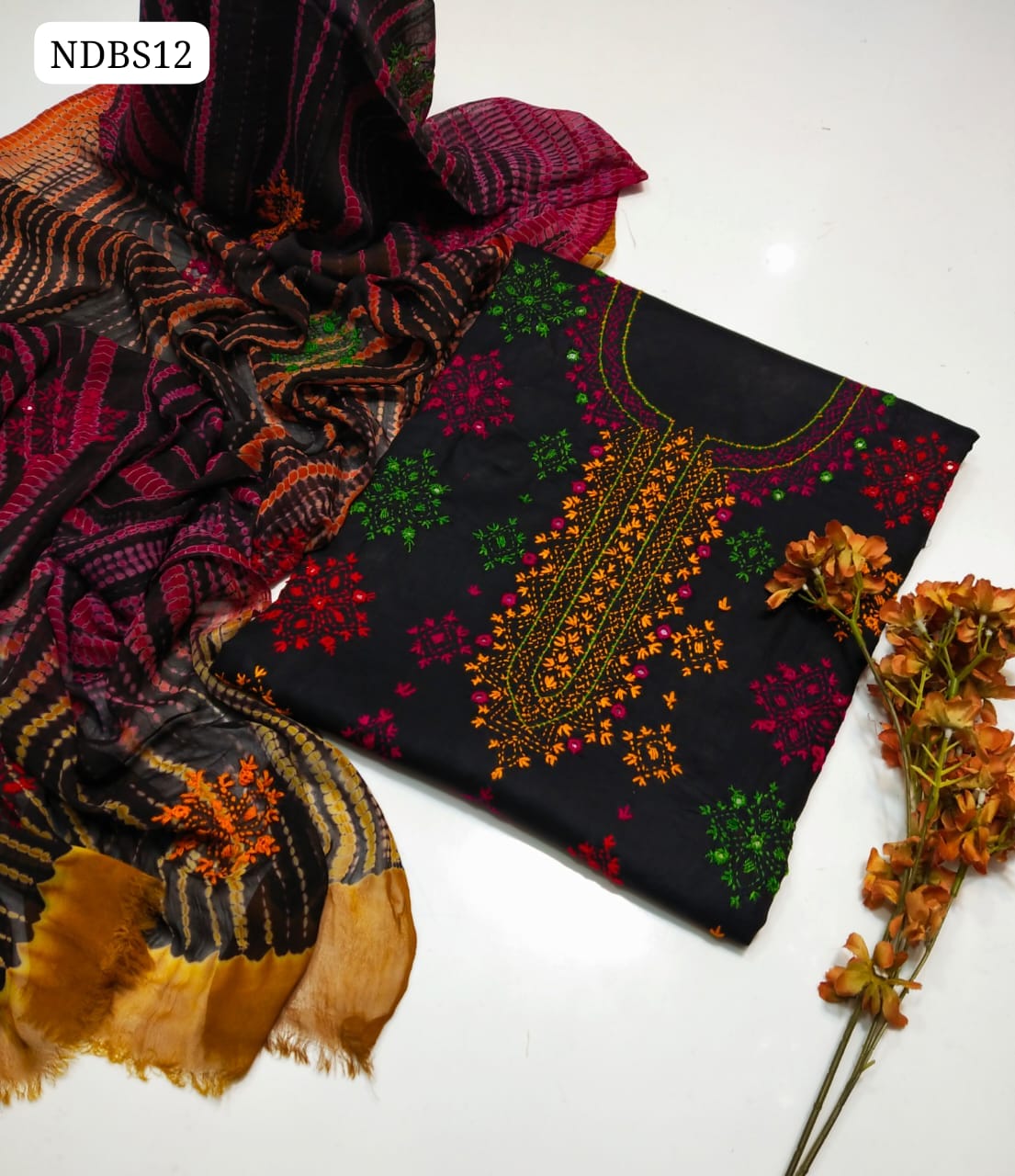 Pure Lawn HandeMade Afghani Gala Jall Neat work Botiq Style Shirt With Embroidery Chiffon Crush Tei & Dei Dupatta And Plain lawn Trouser 3Pc Dress