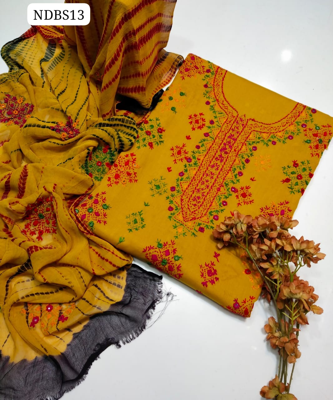 Pure Lawn HandeMade Afghani Gala Jall Neat work Botiq Style Shirt With Embroidery Chiffon Crush Tei & Dei Dupatta And Plain lawn Trouser 3Pc Dress