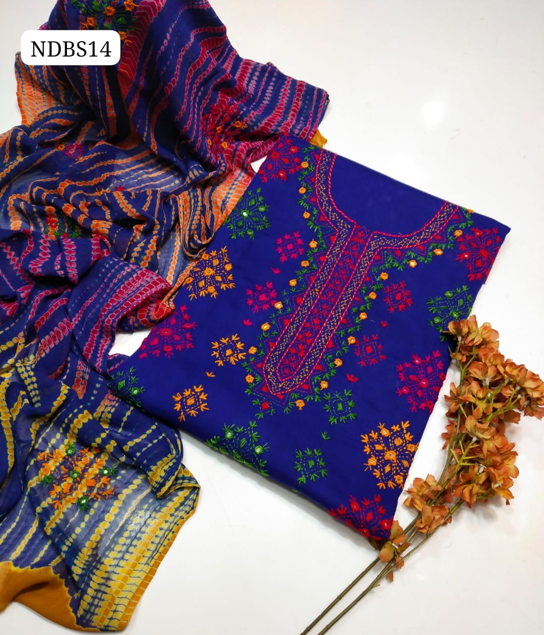 Pure Lawn HandeMade Afghani Gala Jall Neat work Botiq Style Shirt With Embroidery Chiffon Crush Tei & Dei Dupatta And Plain lawn Trouser 3Pc Dress