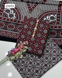 Tradional Handmade Sindhi Ajrak Print Cotton Shirt And Trouser With Duppata 3Pc Dress