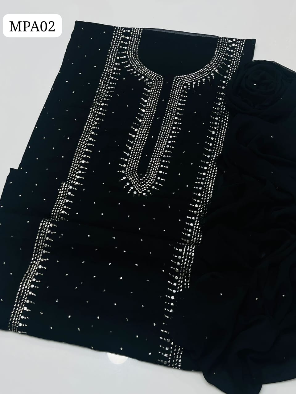 Stuff Bamber Chiffon HandMade Kamdani (Mukesh) Work Shirt With Dupatta Embroidered 2Pc Dress  