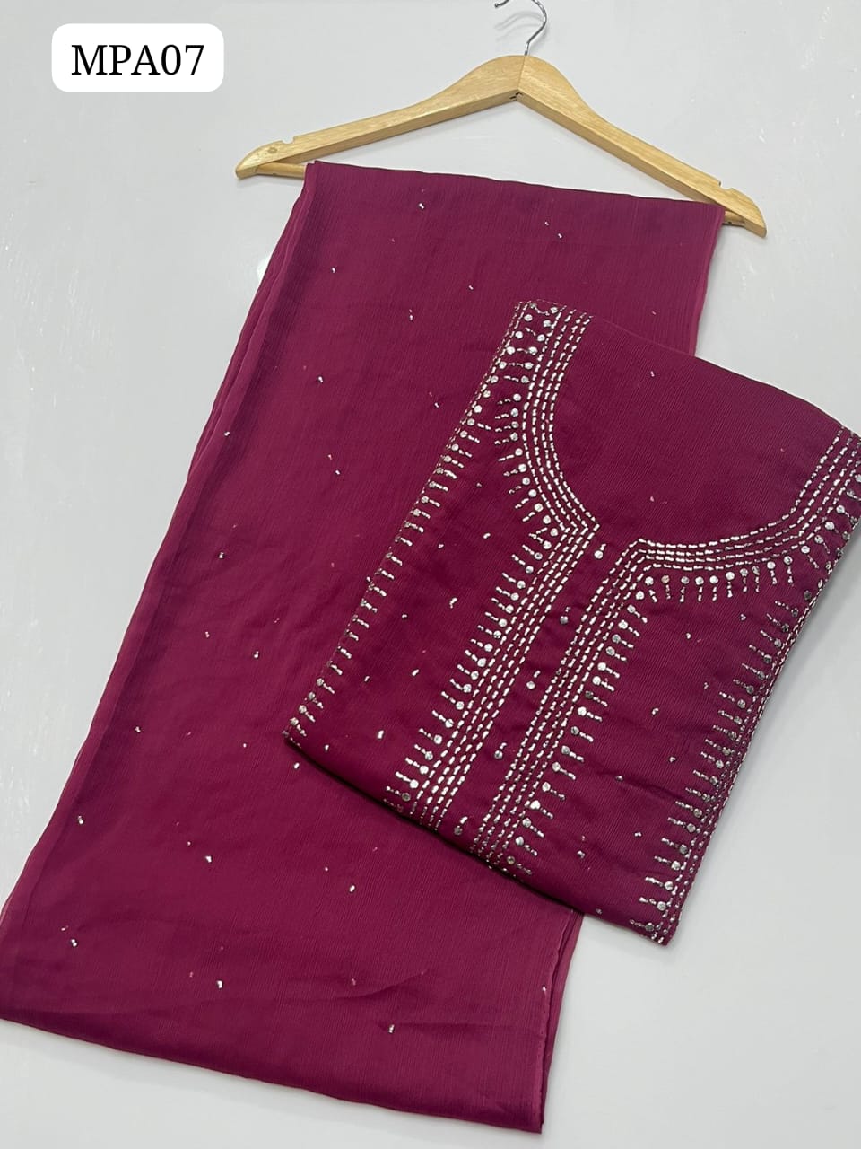 Stuff Bamber Chiffon HandMade Kamdani (Mukesh) Work Shirt With Dupatta Embroidered 2Pc Dress  