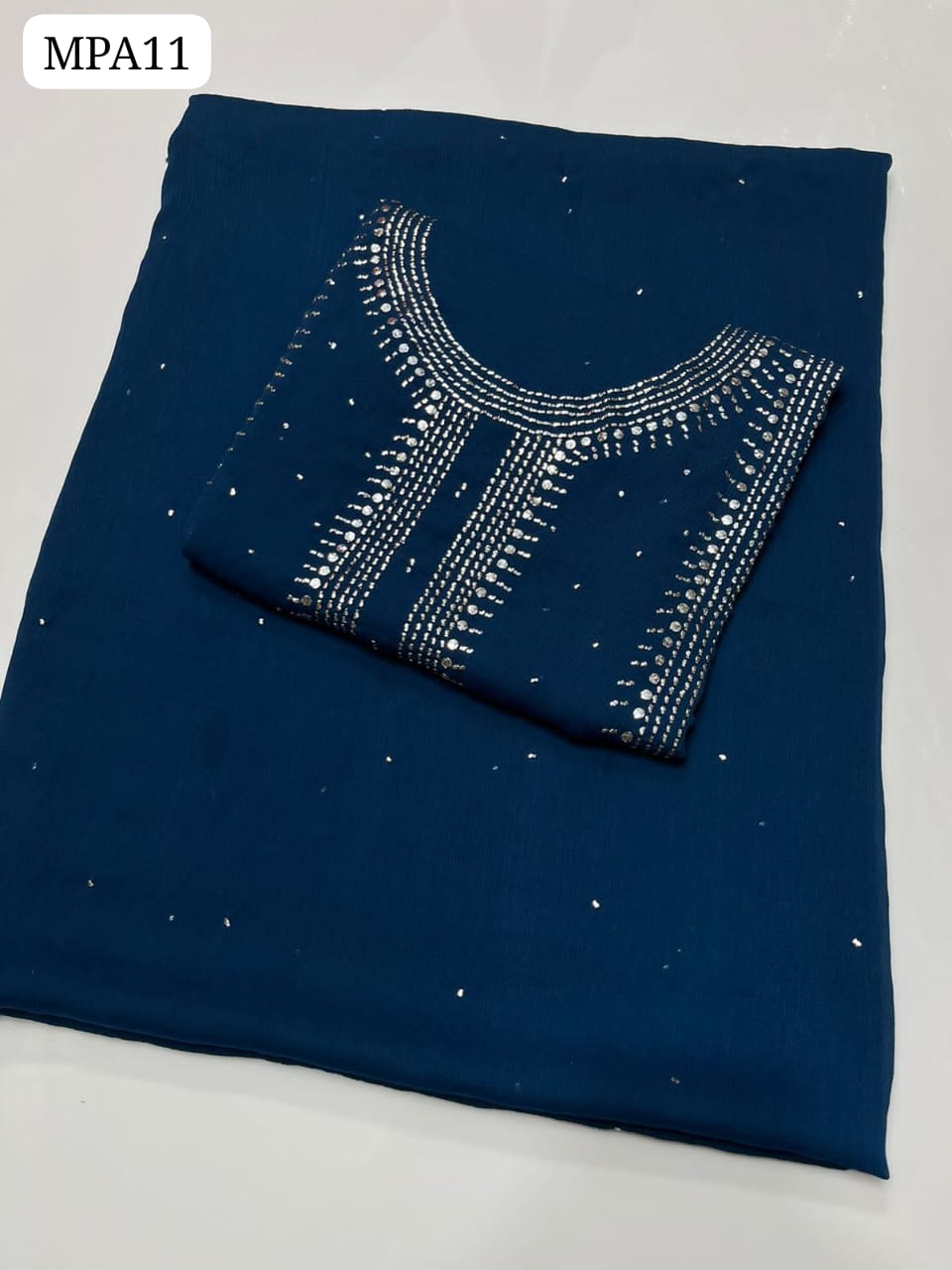 Stuff Bamber Chiffon HandMade Kamdani (Mukesh) Work Shirt With Dupatta Embroidered 2Pc Dress  