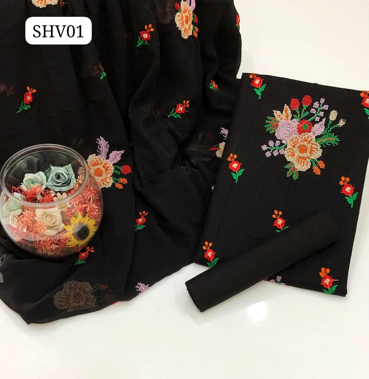 GTM Lawn Computer cross stitch Jaal Embroidery Shirt And GTM Lawn Plain Trouser With Chiffon Embroidery Dupatta 3 Pc Dress