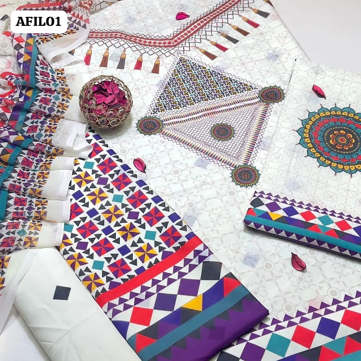 Stuff Viscose  Digital Print Shirt, Printed Trouser Along With Chiffon Printed Dupatta 3pcs Dress