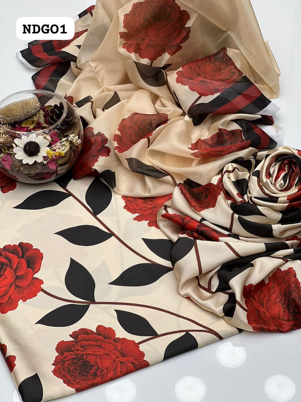 Stuff Shamoz SIlk Digital Print Shirt And Trouser Along With Organza Digital Print Dupatta 3PC Dress