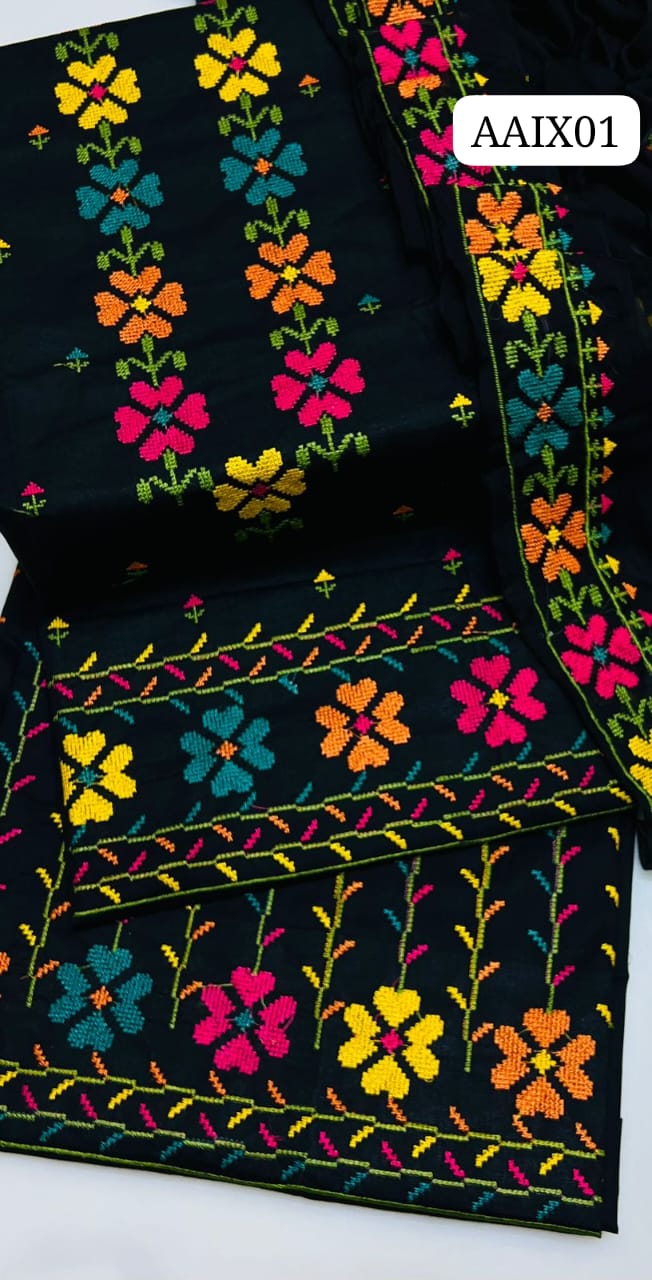 New cotton collection # 3 pieces suits #  Black lover's #  Multiple Cross stich embroidery #  Duppata # shafoon singal badar embroidery #