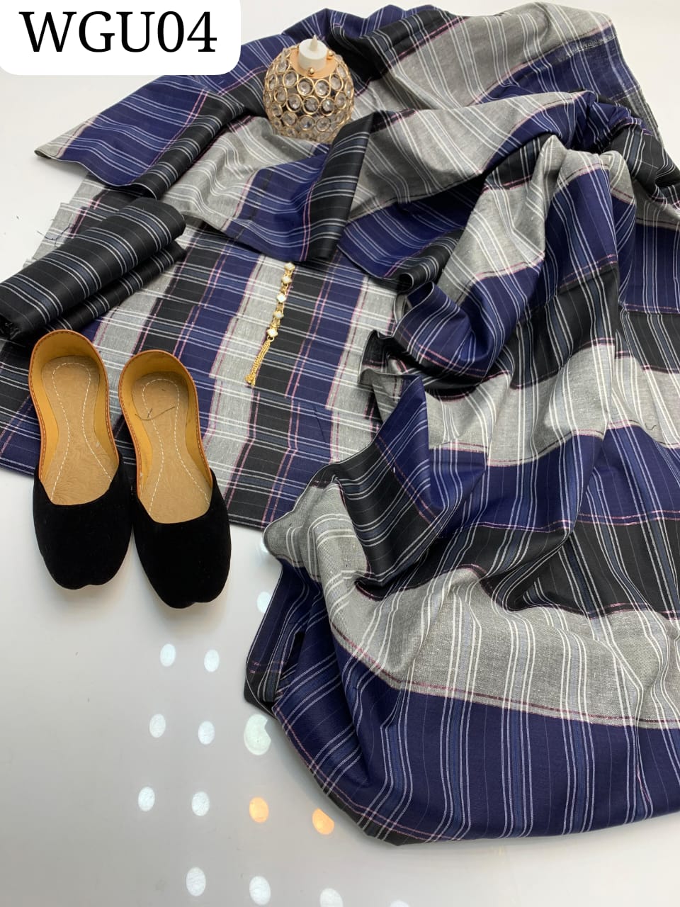 Multani Check cotton Shirt   With Check Cotton Lining Dupatta  And lining Trouser