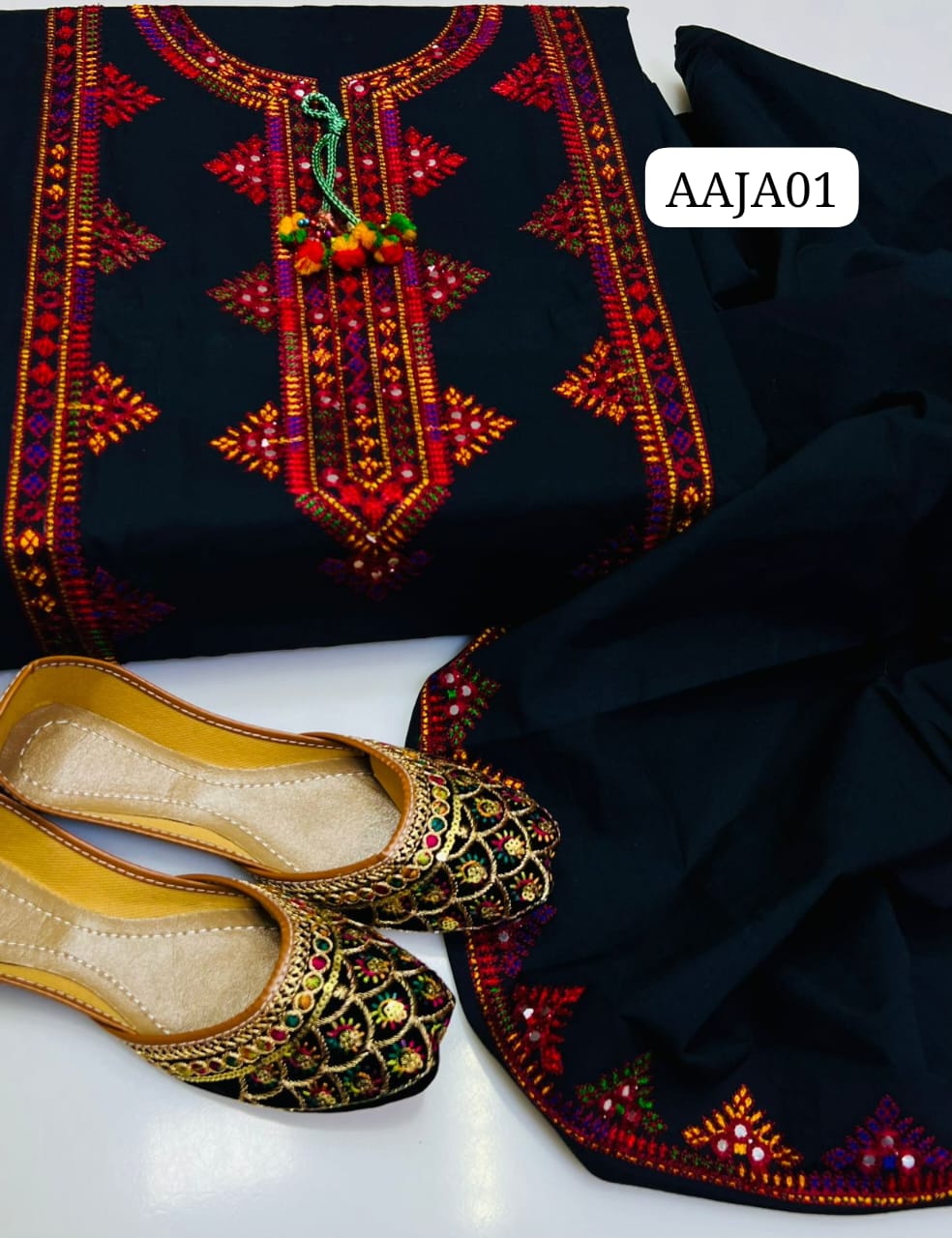 Stuff Cotton Nect Embroidery Balochi Sequence Shirt And Cotton EMbroidery Trouser 2PC Dress