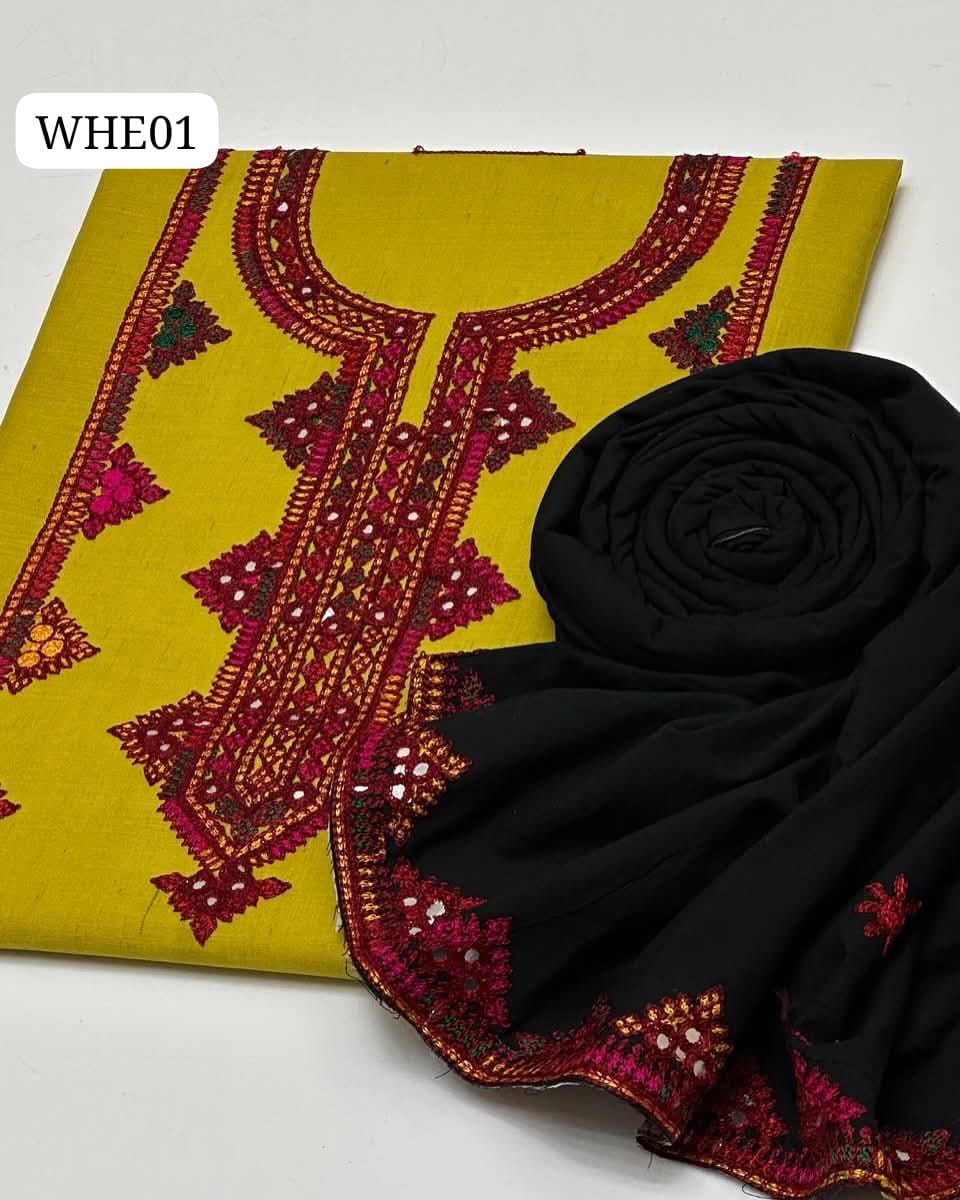 Stuff Lawn Cotton 9MM Sindhi Embroidery Shirt And Lawn Cotton EMbroidery Trouser 2PC Dress