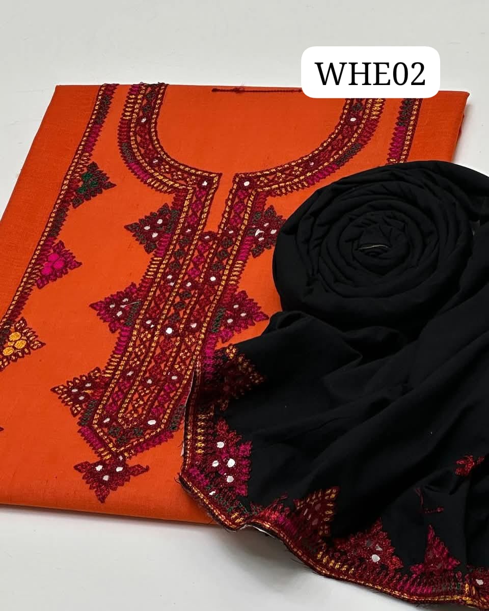 Stuff Lawn Cotton 9MM Sindhi Embroidery Shirt And Lawn Cotton EMbroidery Trouser 2PC Dress