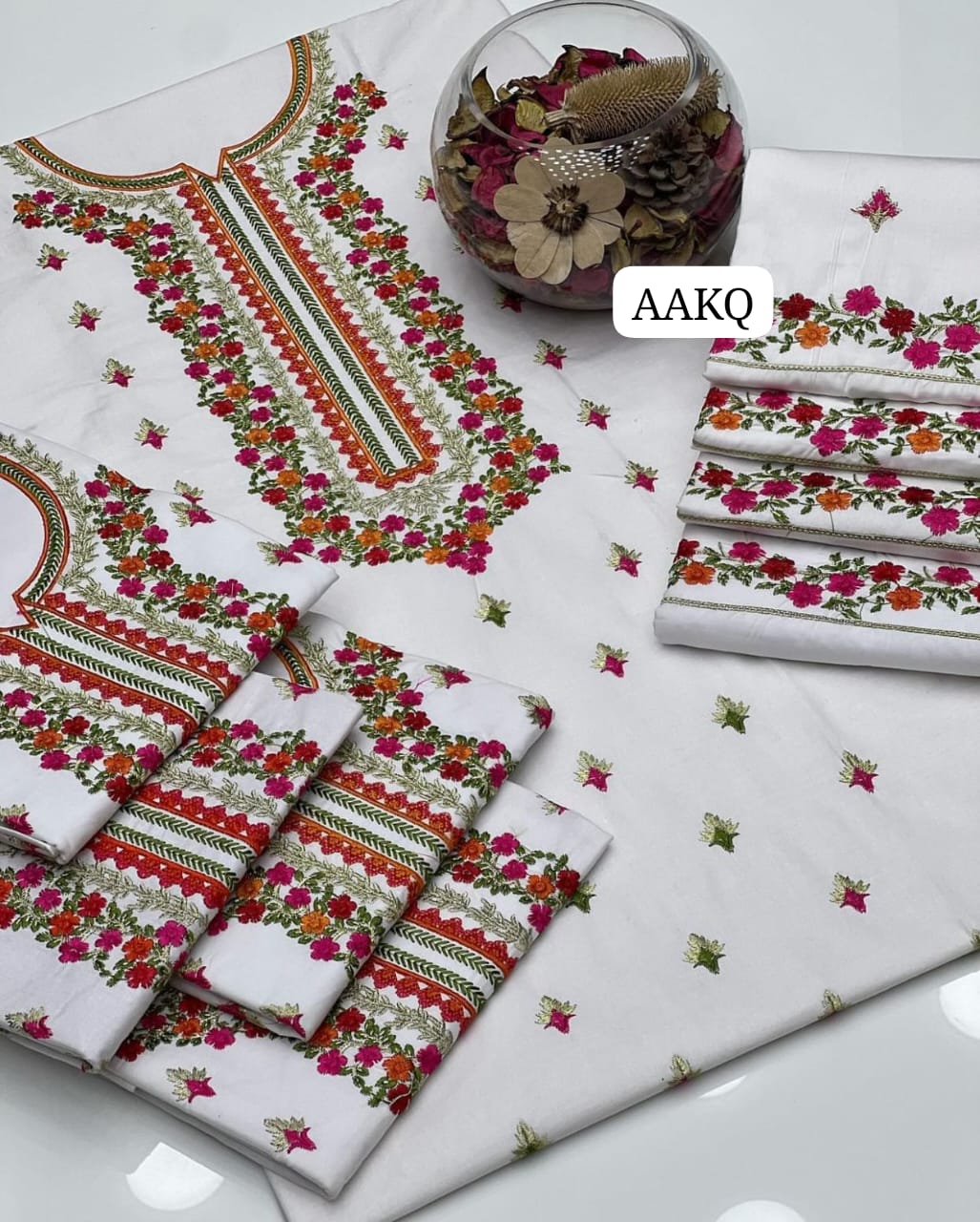 STuff Cotton Pakka Gala Phulkkari Multi EMbroidery Shirt And Trouser 2PC Dress