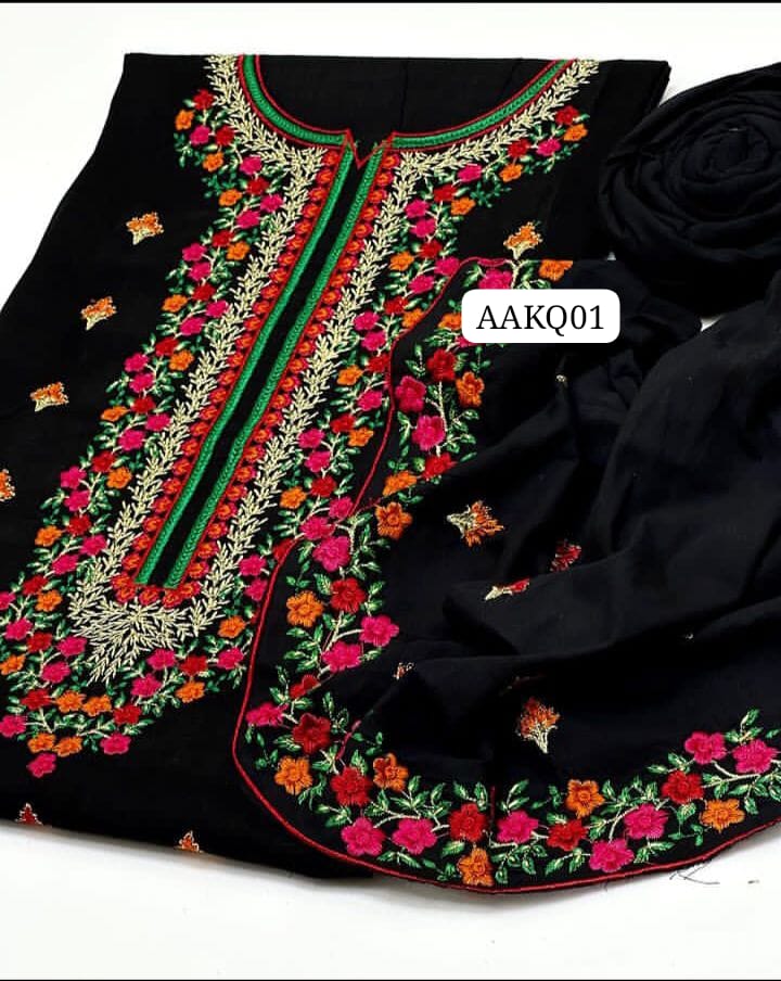 STuff Cotton Pakka Gala Phulkkari Multi EMbroidery Shirt And Trouser 2PC Dress