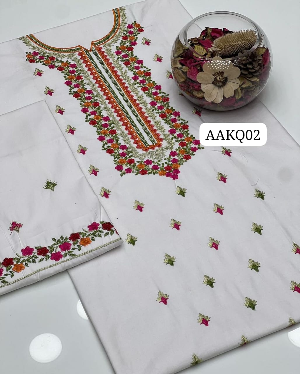 STuff Cotton Pakka Gala Phulkkari Multi EMbroidery Shirt And Trouser 2PC Dress