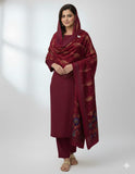 STuff Self Wool Designing shirt and trouser With Heavy All over Jacquard indian  designing borders Full size Shawl 3PC Dress