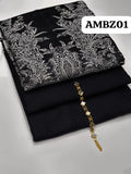 STuff Marina Plain Shirt And Trouser With Heavy indian broshia 3D Big sizes flowers Shawl 3PC Dress