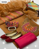 Organza Handmade + Aari Zarri Beads And Gotta Work Applique Shirt With Heavy Sleeves Patch Work Along Aari Work Organza Dupatta And Katan Silk Trouser