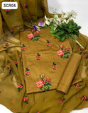 Lawn Fabric Cross Stitch Buti Embroidery Work Shirt With Chiffon Jaal Embroidery Dupatta And Lawn Plain Trouser 3pc Dress