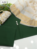 Kataan Silk Fabric Plain Shirt With Soft Pure Organza Tilla Linings Duppata And Kataan Silk Trouser Plain 3Pc Dress With Buttons & Purse Gift