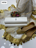 Kataan Silk Fabric Plain Shirt With Organza Embroidered Sikka Lase Dupatta And Kataan Silk Trouser 3Pc Dress With Khussa