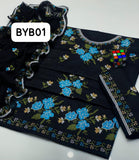 Stuff Cotton Cross Stich Front Full Gala Daman Embroidery Shirt And Embroidery TROUSER With Chiffon Beautiful Embroidery Dupatta 3PC Dress