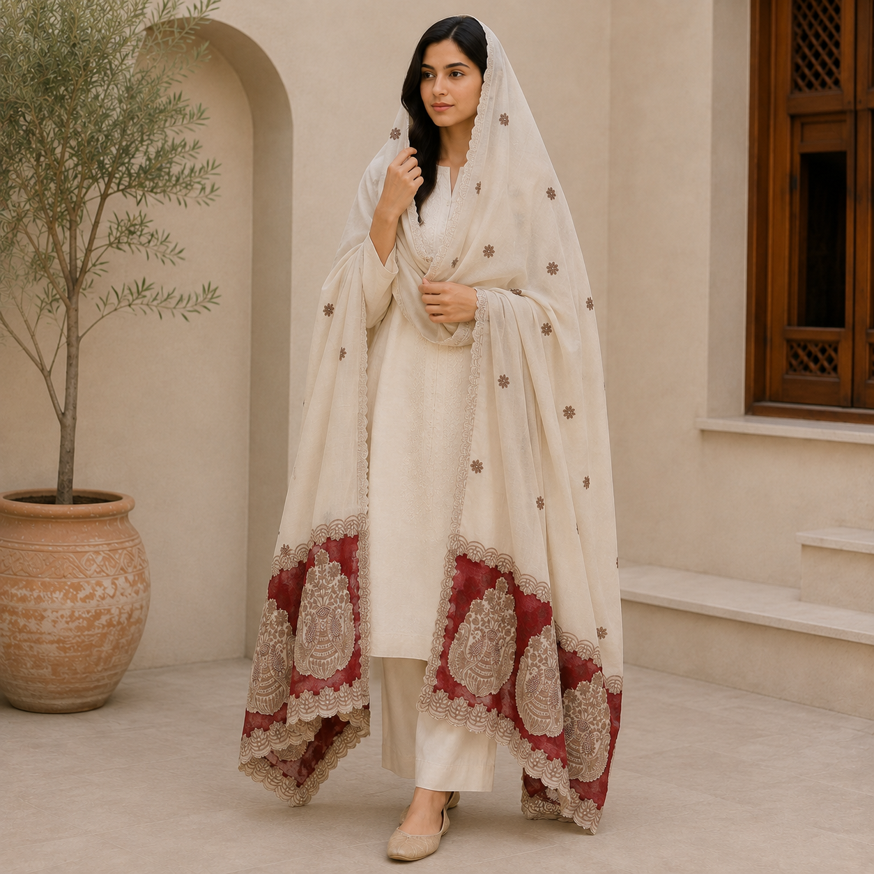 Winter Pashmina Cutwork Embroidery Shawl