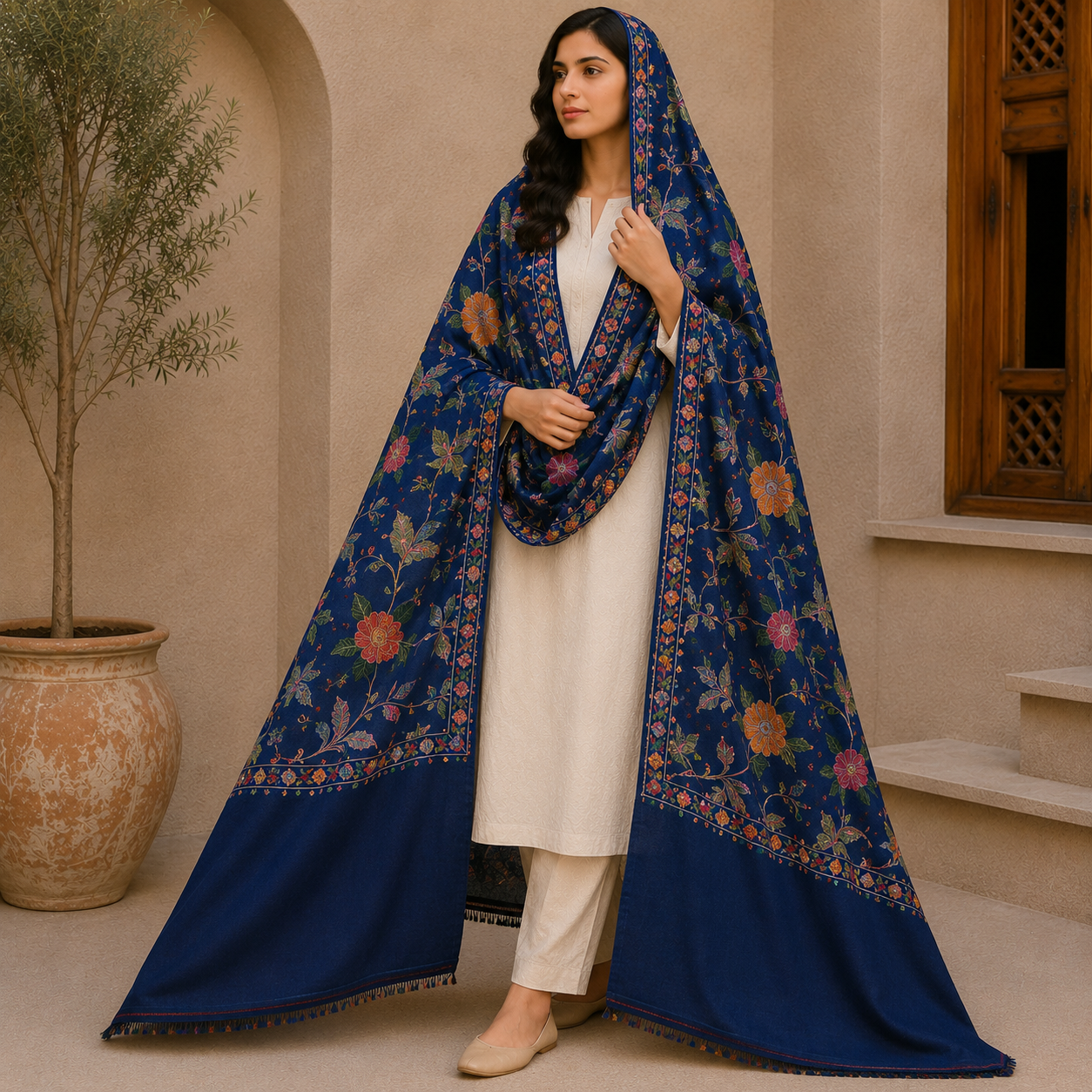 Winter Pashmina Pure Computer Embroidery Jaal Shawl