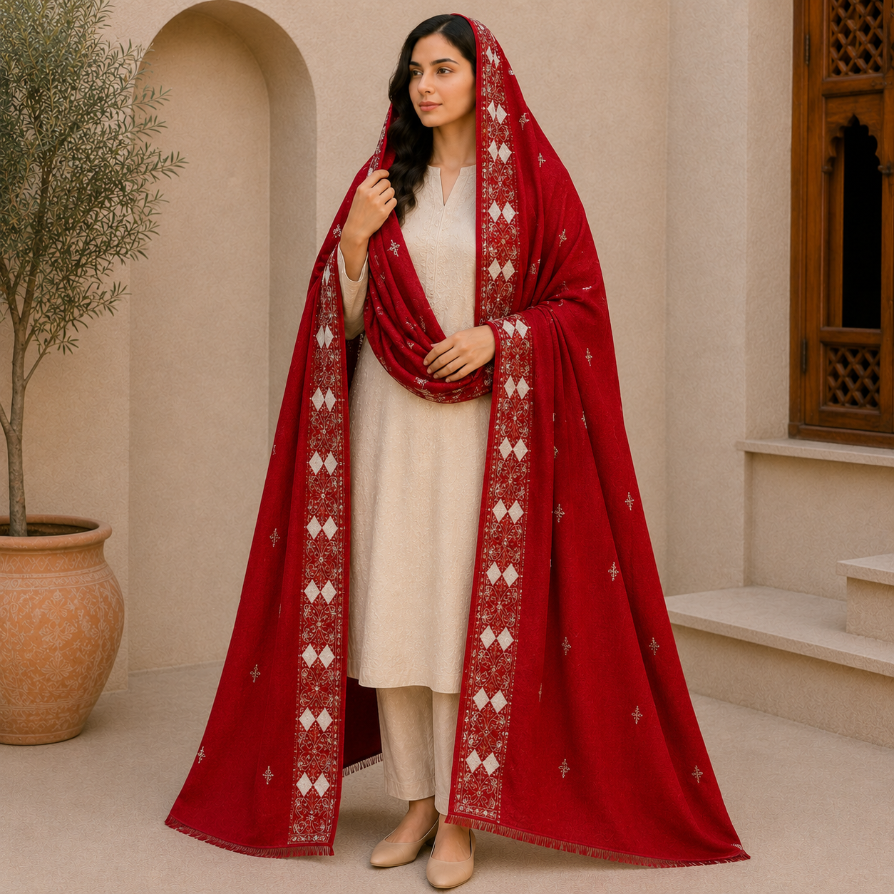 Winter Pashmina Cutwork Embroidery Shawl