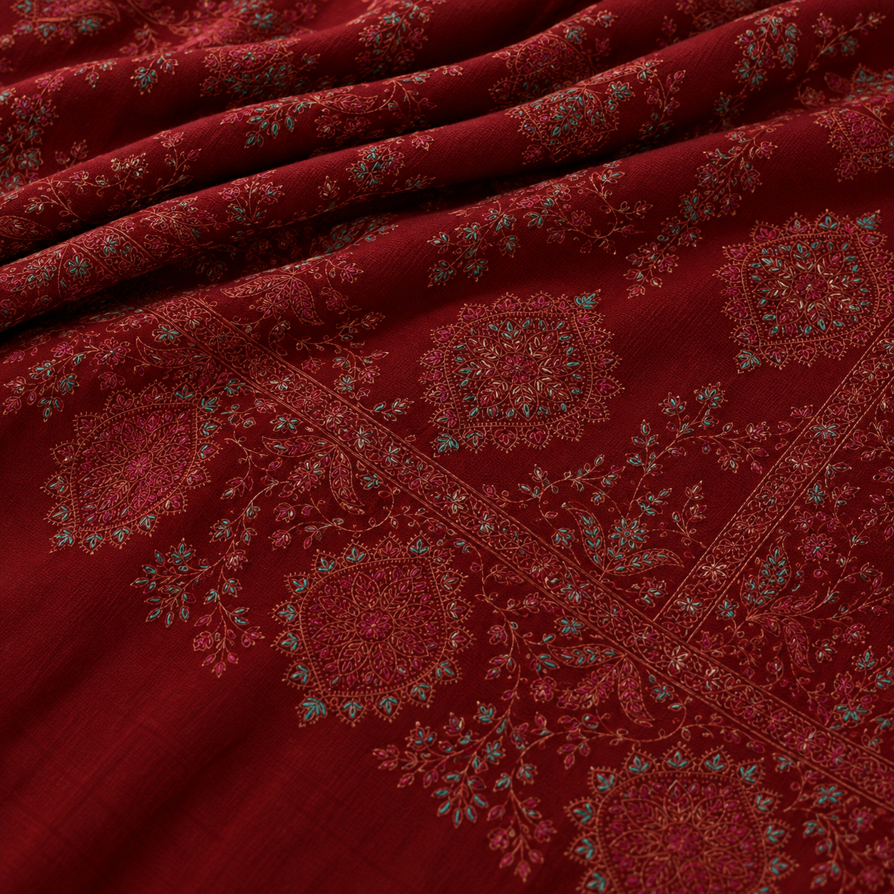 Winter Pashmina Block Print With Handmade Soi Embroidery Shawl
