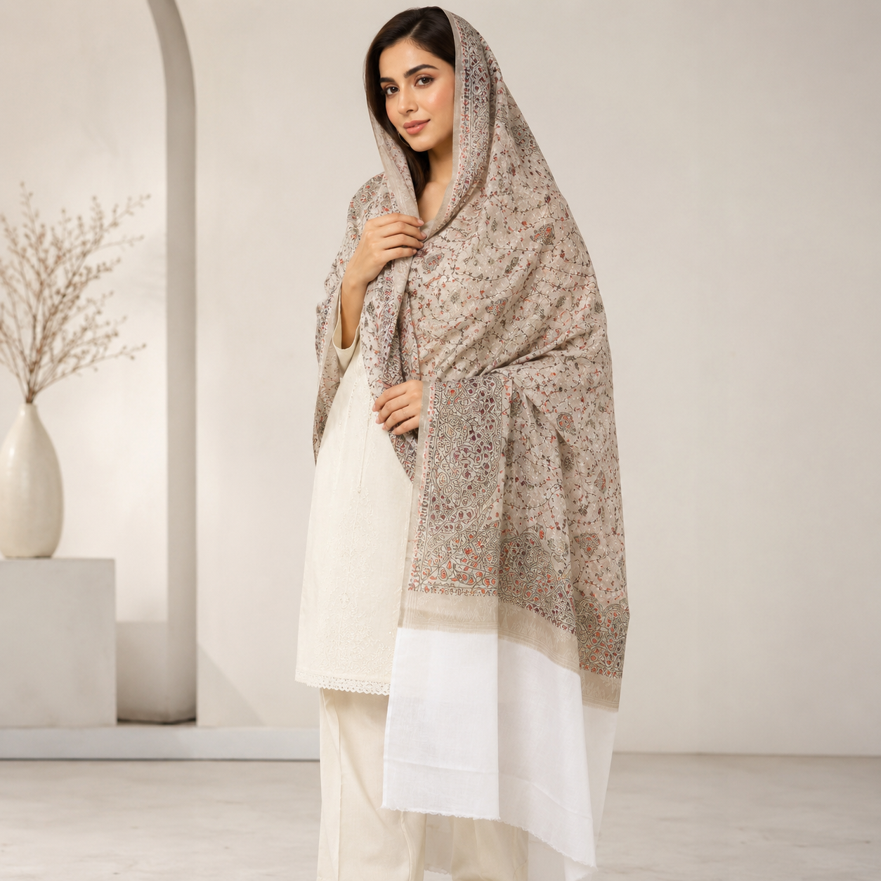 Pure Lawn Self Jacquard With Handmade Embroidery Jaal Chaddar