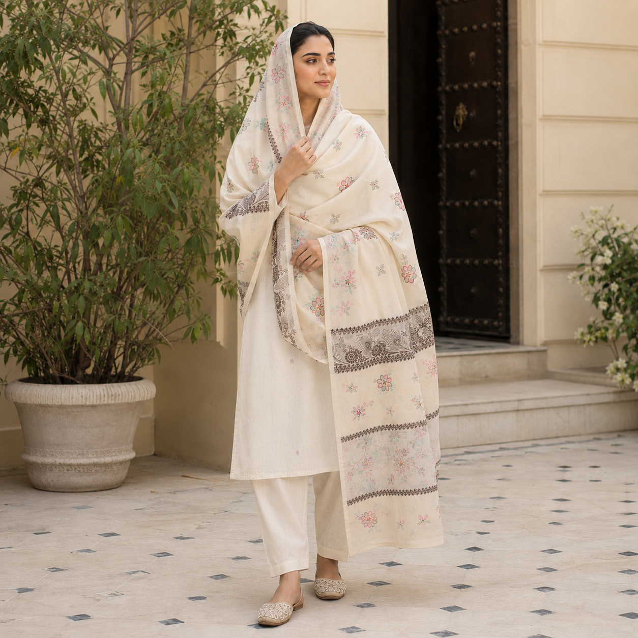 Pure Lawn Jacquard 3D Pattern With Handmade Embroidery Chaddar