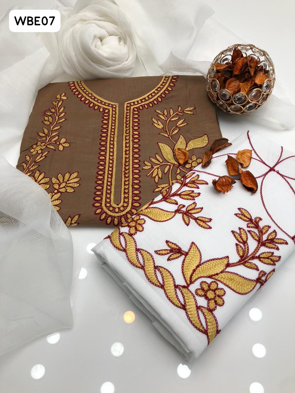 New Arrival Collection   Pure GTM Lawn Fabric Front All Over Gala Embroidered Work Shirt With Crinkle Chiffon Dupatta And Lawn All Over Gala Embroidered Work Trouser 3Pc Dress