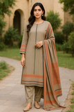 Stuff Soft Cotton Fukk Jacquard Work Shirt And Plain Trouser With Jacquard WOrk Dupatta 3PC Dress