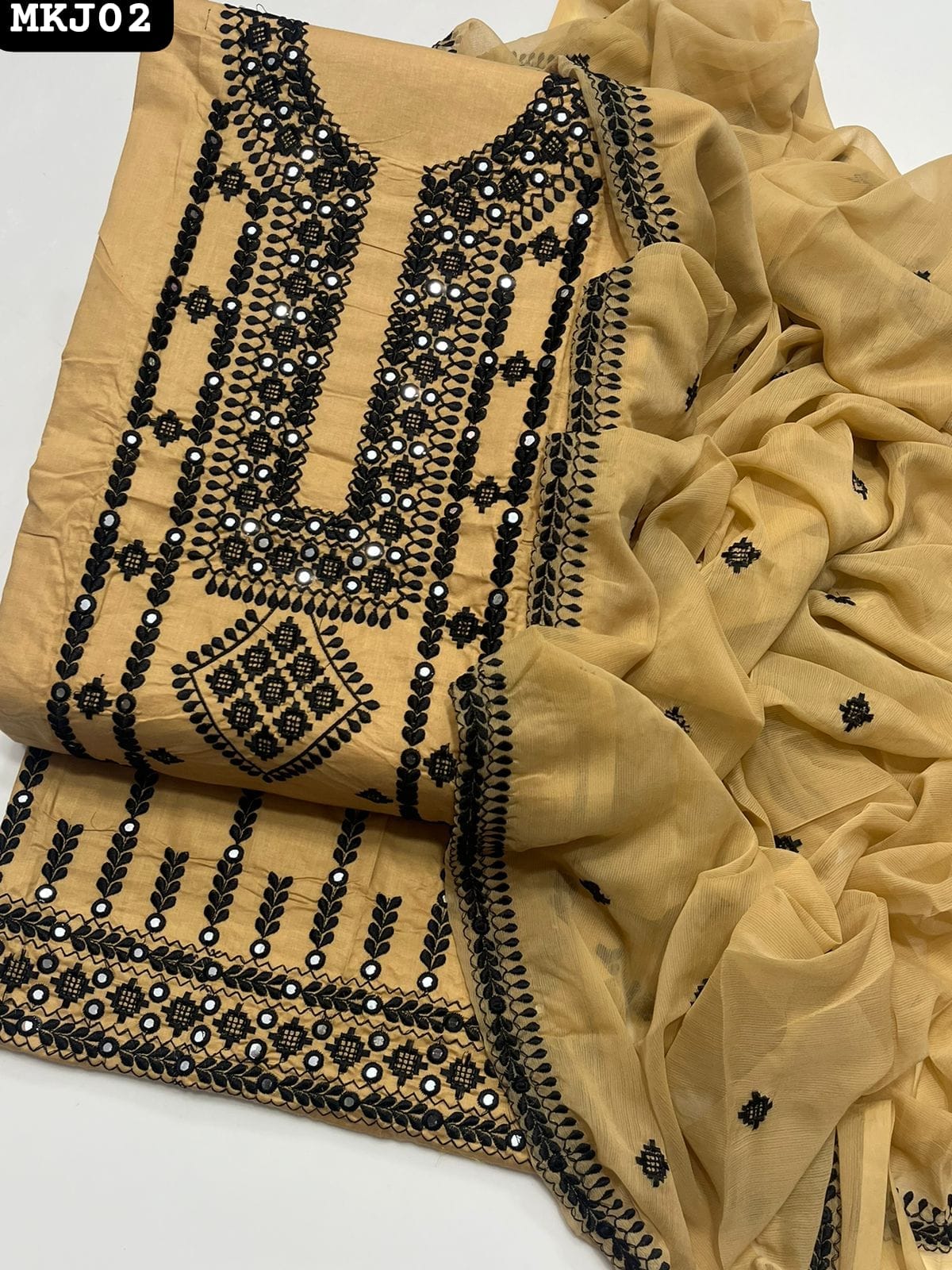 Lawn Cotton Fabric Computer 9MM Work Shirt With Chiffon Embroidered Dupatta And Lawn Cotton Embroidered Trouser 3pc Dress
