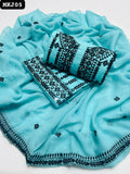 Lawn Cotton Fabric Computer 9MM Work Shirt With Chiffon Embroidered Dupatta And Lawn Cotton Embroidered Trouser 3pc Dress