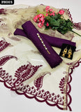 Kataan Silk Shirt And Trouser With Net 4 Border Cutwork Embroidered Dupatta 3pc Dress  With Neckline & Jhumka