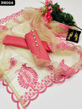 Kataan Silk Shirt And Trouser With Net 4 Border Cutwork Embroidered Dupatta 3pc Dress  With Neckline & Jhumka