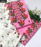 GTM Lawn Computer Cross Stitch Galla Daman Shirt With Chiffon Embroidery 2 Side jaal Dupatta And Lawn Embroidery Trouser 3Pc Dress