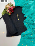 Lawn Fabric Chiken Kari Shirt And Trouser With Chiffon Booti Work Dupatta 3PC Dress With neckline