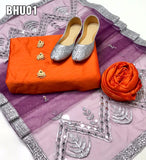 Pure Indian raw silk Shirt and trouser with net mirror work Dupata 3pc Dress