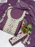 Soft Lawn Fabric Aari Galla Daman With 9MM Work Shirt Along Chiffon Matha Patti Embroidered Dupatta And Lawn Embroidered Trouser 3pc Dress