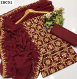 Lawn Fabric Computer Cross Stitch Embroidery With 9MM Work Shirt Along Chiffon 2 Side Border Embroidered Dupatta And Plain Lawn Trouser 3Pc Dress