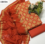 Lawn Fabric Computer Cross Stitch Embroidery With 9MM Work Shirt Along Chiffon 2 Side Border Embroidered Dupatta And Plain Lawn Trouser 3Pc Dress