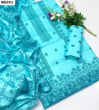Lawn Cotton Fabric Screen Print Shirt And Dupatta With Same Color Lawn Trouser 3Pc Dress